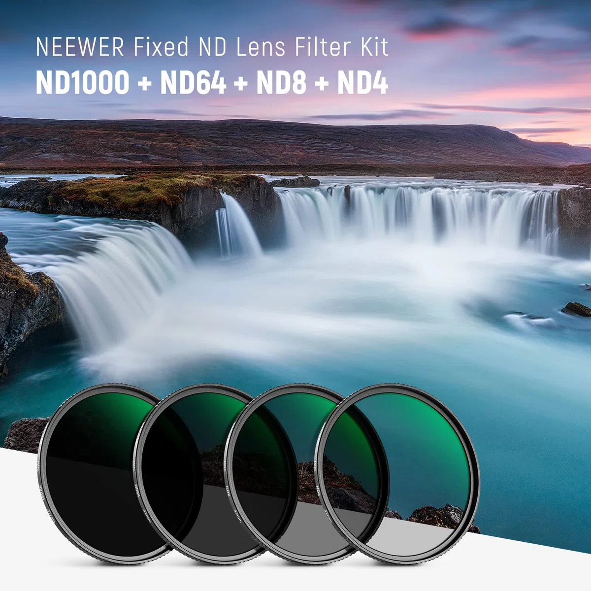 NEEWER Kit di Filtri ND 52mm, ND1000+ND64+ND8+ND4, Vetro Ottico HD/multistrato/ultra sottile/idrorepellente/resistente ai graffi