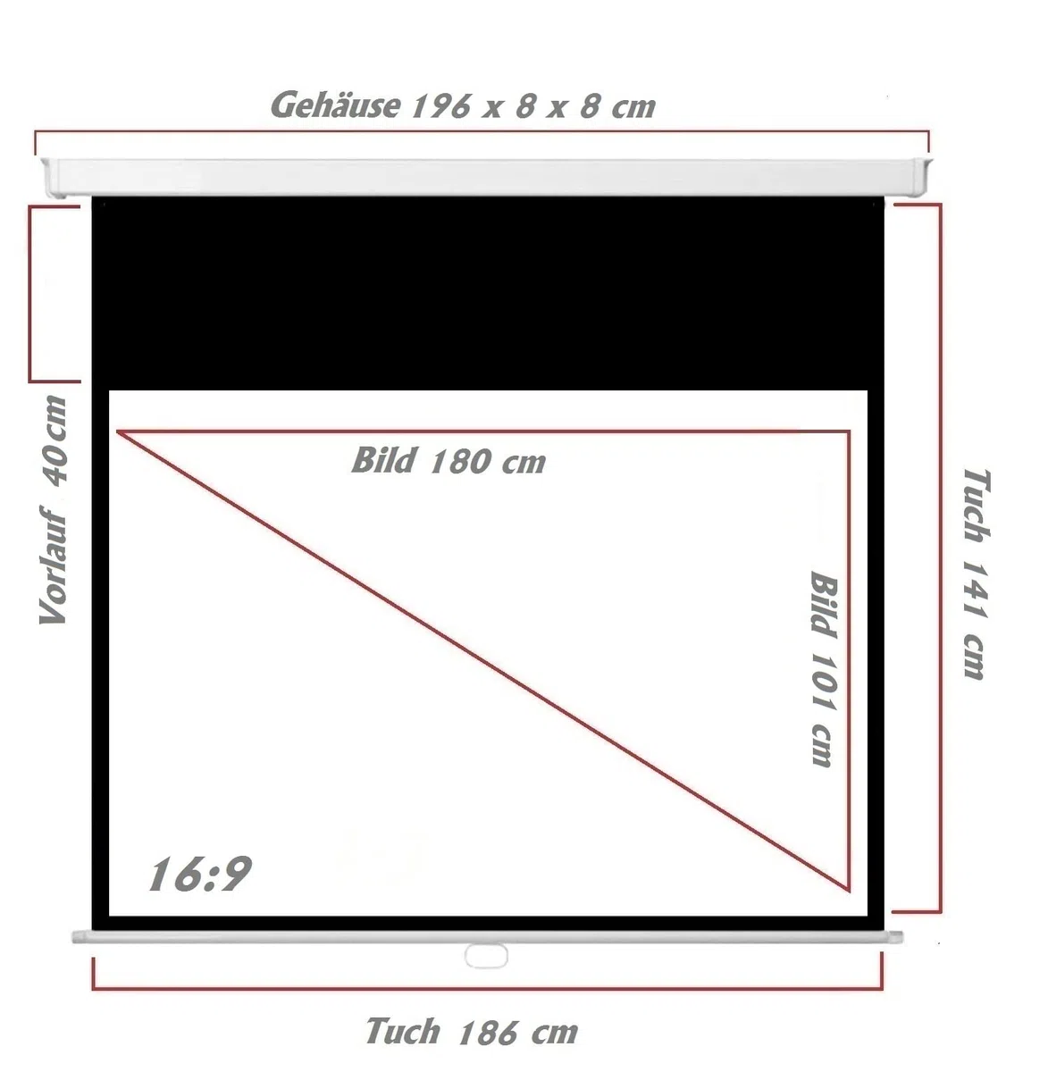 Alphavision SlenderLine Schermo di proiezione Manuale 180 x 140 (174x98) cm 16:9 / Lunghezza Cassa 196 cm / 1,2 Guadagno/HDTV / 3D / 4K / Schermo di proiezione per Home Theater presentazioni