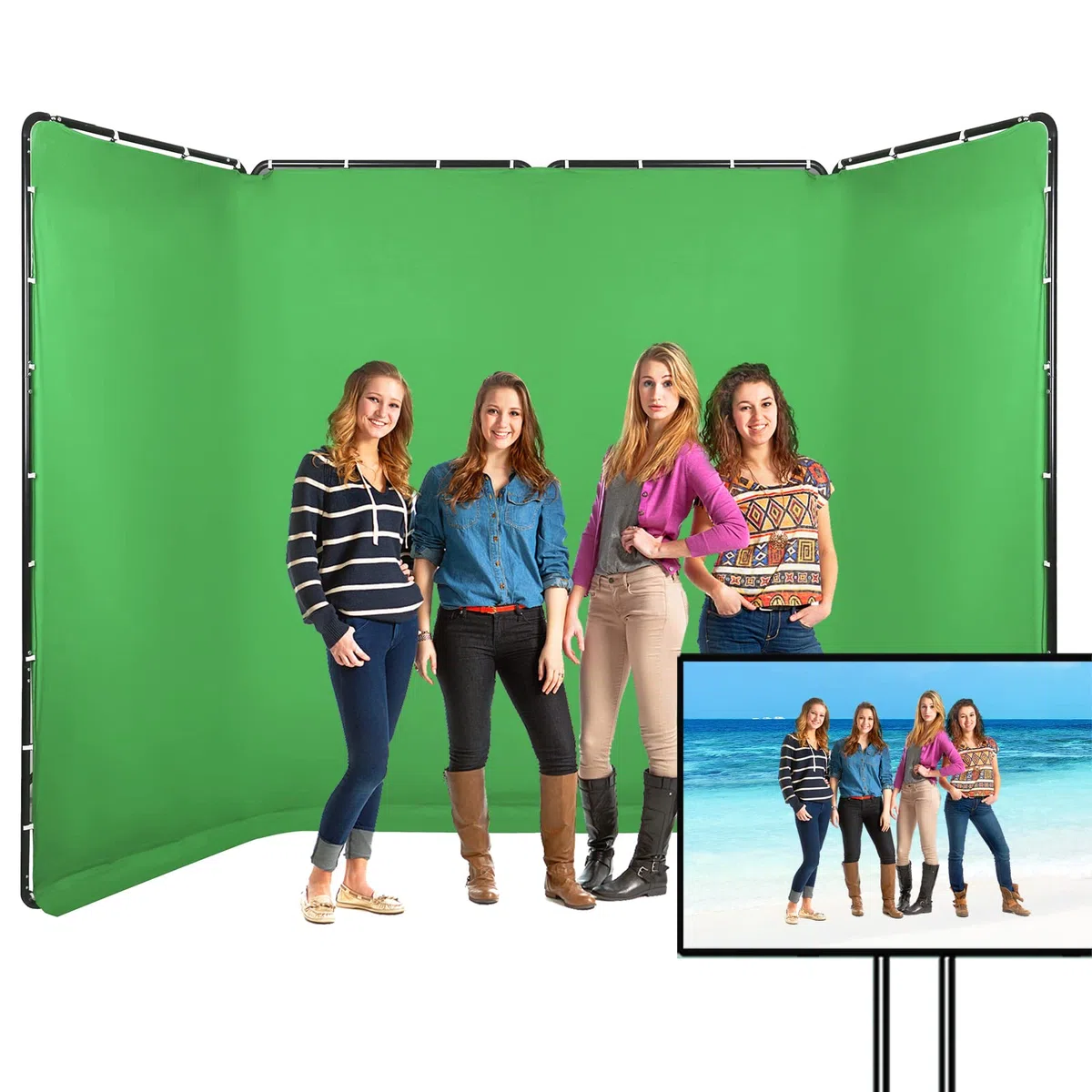 2,4 m x 4 m Portable Large Chromakey Green Screen Sfondo con supporto per fotografia sfondo sistema di supporto per studio fotografico riprese video, live streaming, feste, keying,