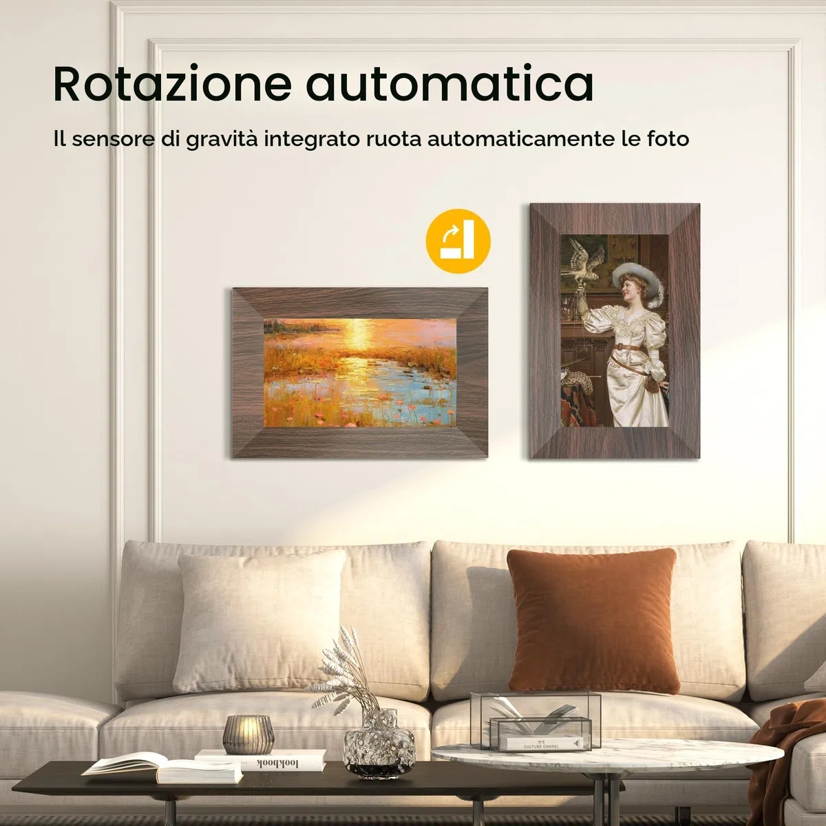 Cornice Digitale 7 Pollici, WiFi IPS Touchscreen Cornice Elettronica, Memoria Integrata da 32GB, BWJBSW Cornice Foto Digitale per Condividere Immagini, Video e Musica, Supporta Sveglia, Auto-Rotazione