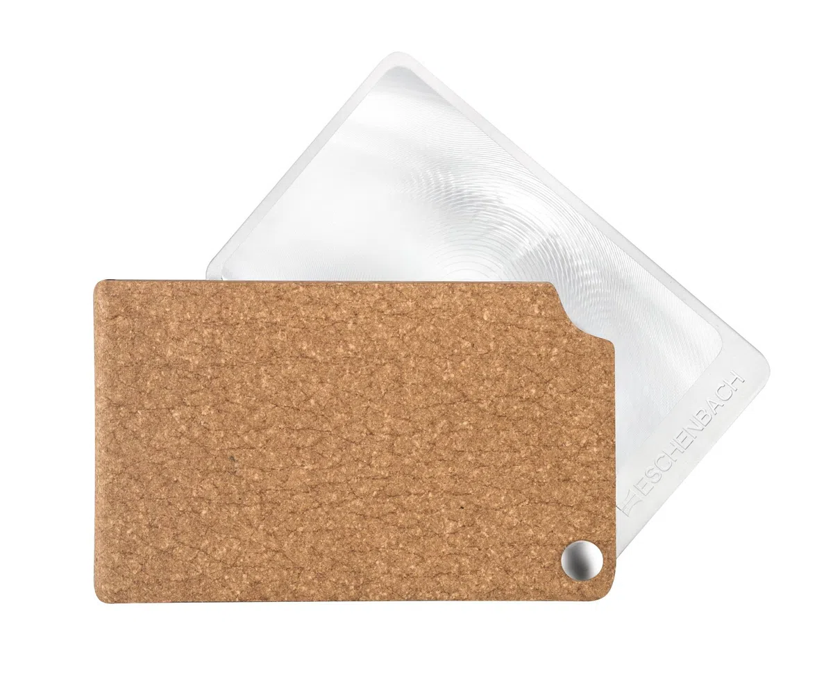 Eschenbach Lente d'ingrandimento tascabile visoPOCKET con ingrandimento 2,5X in formato carta di credito, con custodia in pelle (marrone)