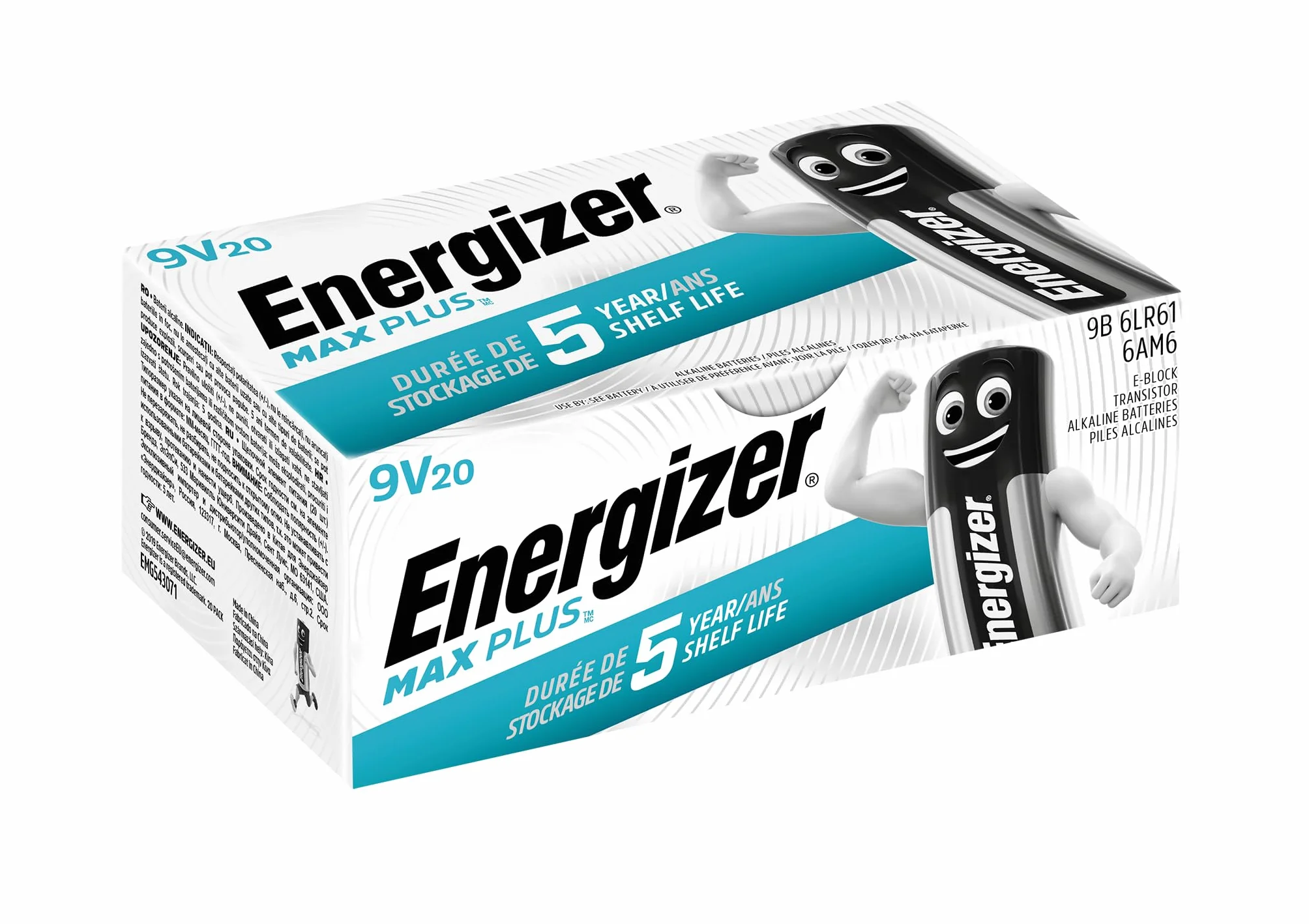 Energizer Max Plus - Batterie alcaline da 9 V, confezione da 20