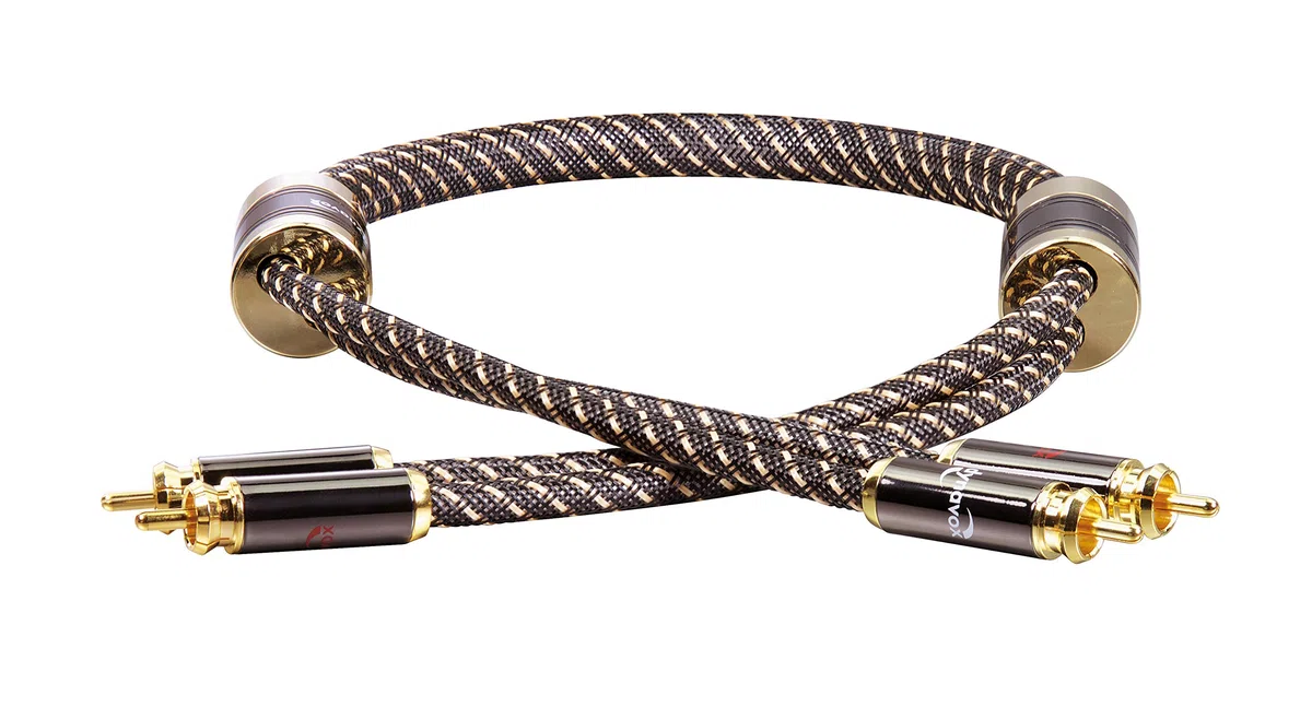 Dynavox Black Line cavo stereo RCA di alta gamma, cavo RCA premium con schermatura multipla, rame ad alta purezza, connettori placcati in oro 24k, 1.0 m