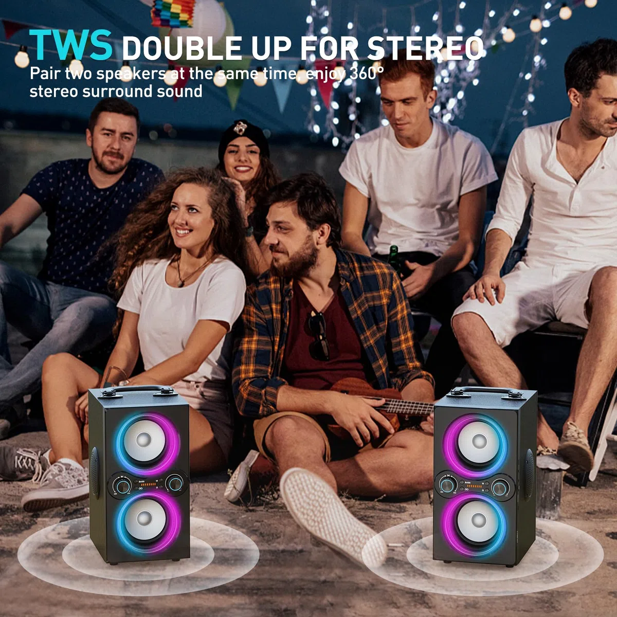 TPBEAT Cassa Bluetooth Potente Portatile, 80W Party Wireless Altoparlante Bluetooth, con Luci, Super Bass, Speaker TWS Stereo ad Alto Volume da 100dB, per Party,Campeggio