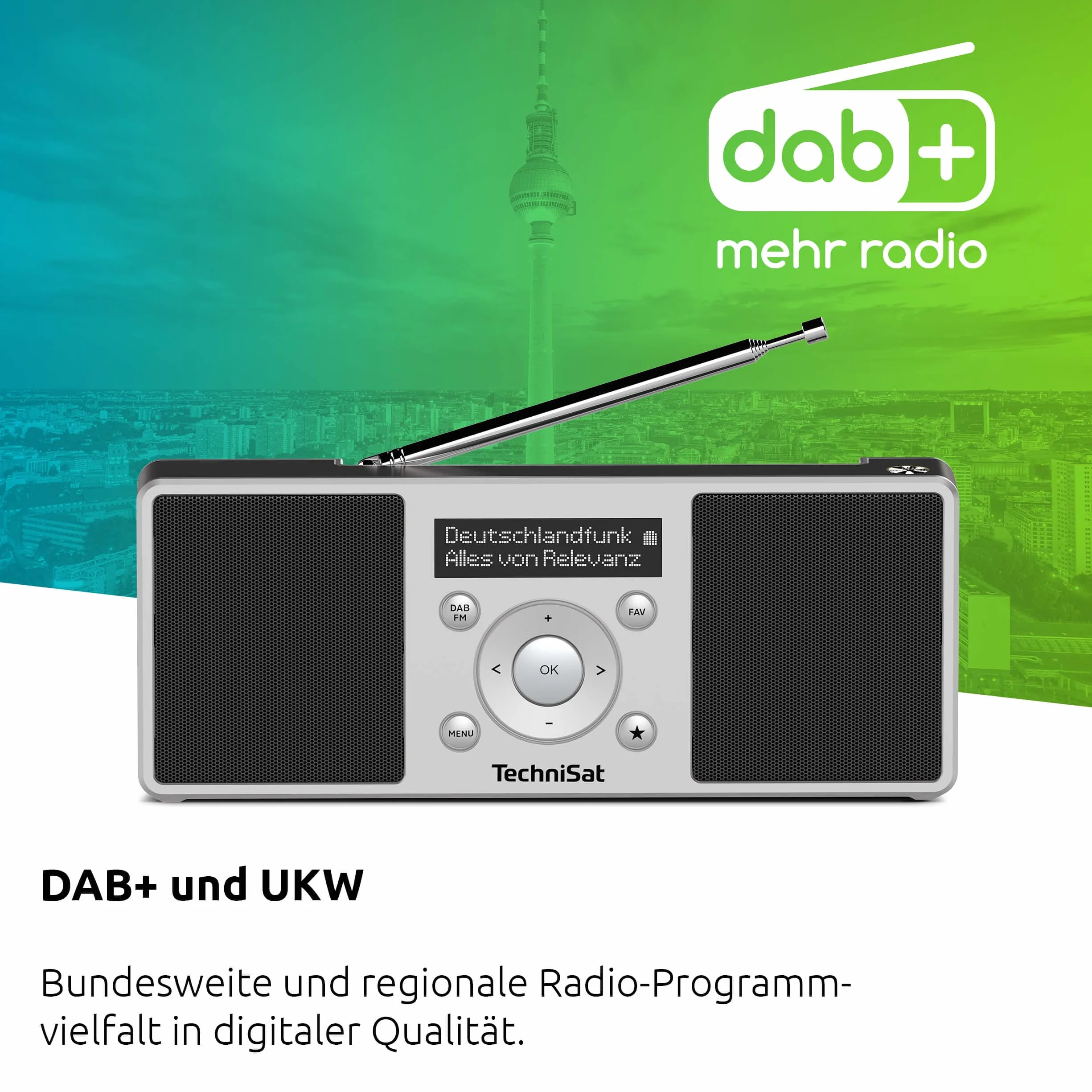 TechniSat DIGITRADIO 1 S - radio DAB stereo portatile con batteria ricaricabile (DAB+, FM, FM, altoparlante, jack per cuffie, memoria preferiti, display OLED, 2 W RMS) argento/nero