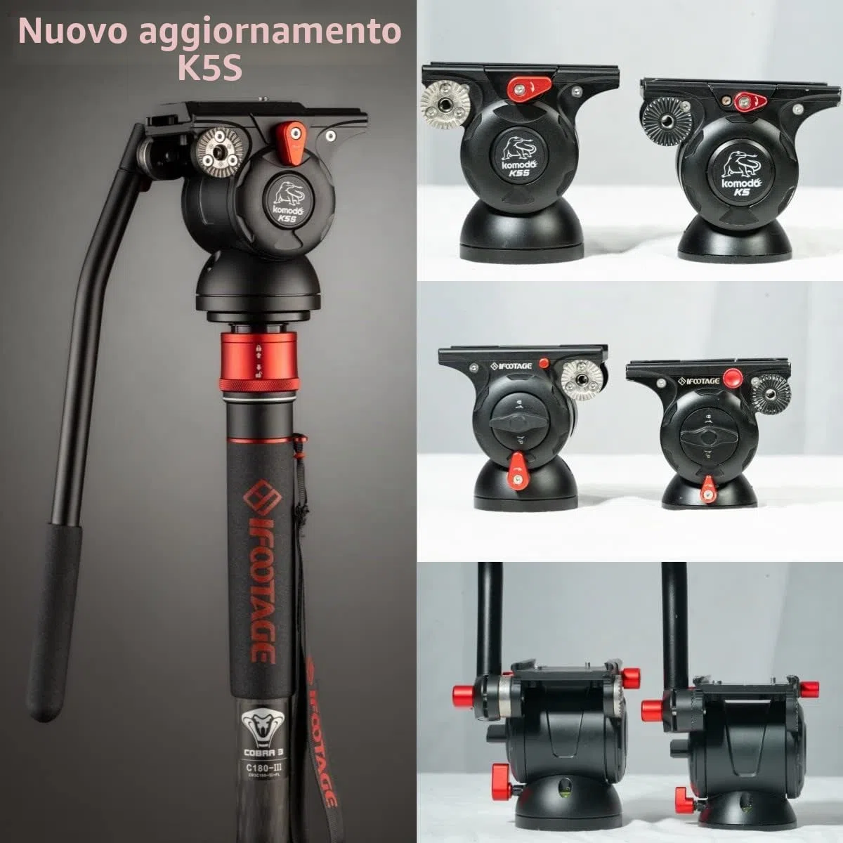 IFOOTAGE Testa Fluida Video Komodo K5S, Testa Fluida per Treppiede per Fotocamere con Piastra a Sgancio Rapido, per Fotografia Professionale, Creazione di Contenuti, Vlogging e Produzione Video