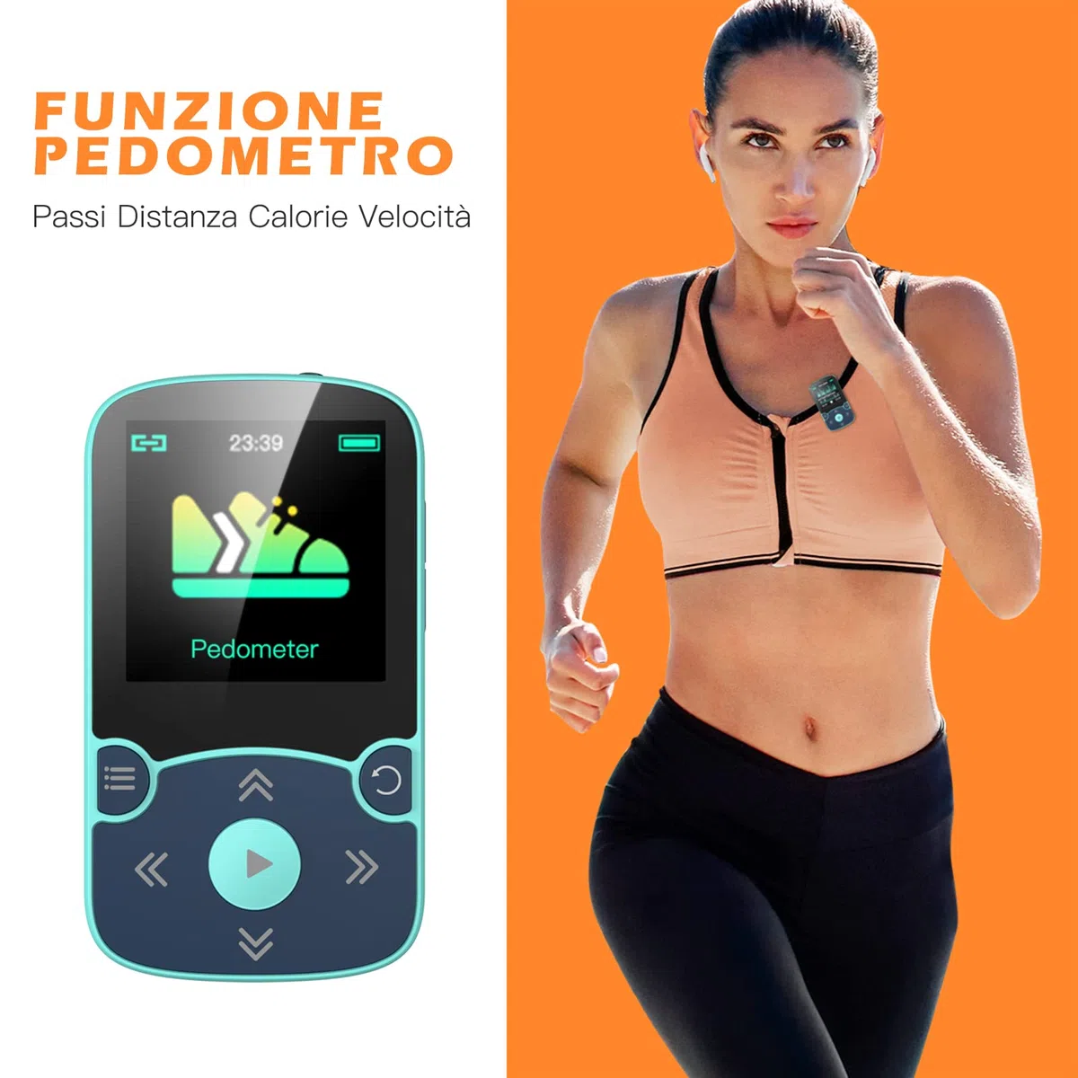 AGPTEK Lettore MP3 Running 32 GB, Lettore MP3 con Clip Bluetooth 5,3, MP3 Player Sport Mini Portatile, Contapassi Integrata, Radio FM, Registrazione, Lettura E-book, Slot TF Fino a 128 GB (Blu)
