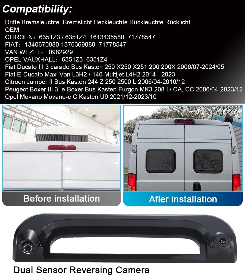 Telecamera posteriore super grandangolare HD doppia telecamera di parcheggio per Citroen Jumper/Fiat Ducato E-Ducato Maxi Van L3H2/VAN WEZEL/Opel Movano/Peugeot Boxer