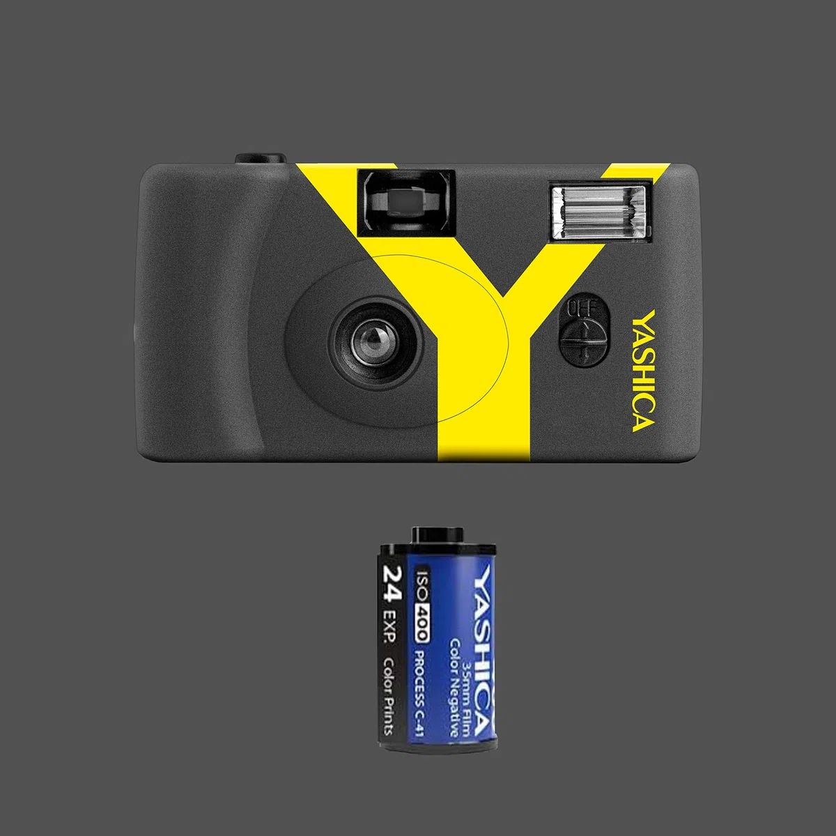 Yashica MF1Y grigio 35mm set di fotocamere (fotocamera + inserire pellicola + batteria + cinghia) una macchina fotografica ricaricabile SOSTENIBILE usa e getta