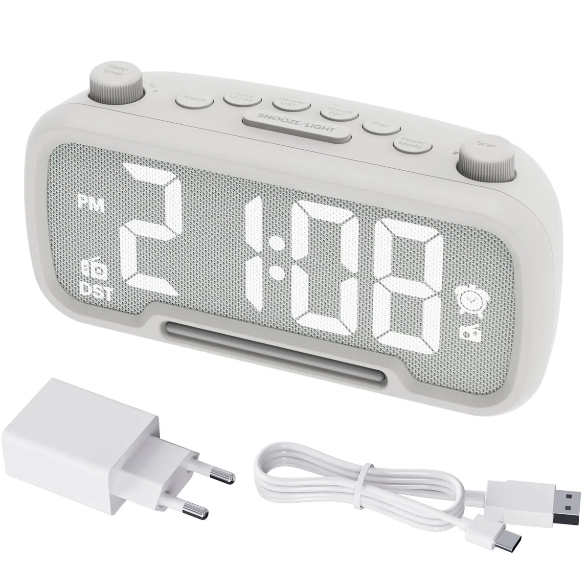 ROCAM Radiosveglia digitale camera da letto con luce notturna calda e Bluetooth, sveglia digitale con luminosità regolabile, snooze, radio FM, sleep timer, porta di ricarica USB A e tipo C