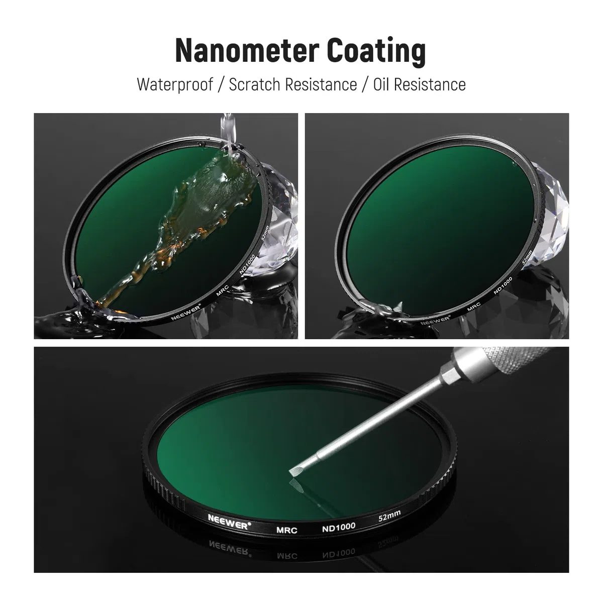 NEEWER Kit di Filtri ND 52mm, ND1000+ND64+ND8+ND4, Vetro Ottico HD/multistrato/ultra sottile/idrorepellente/resistente ai graffi
