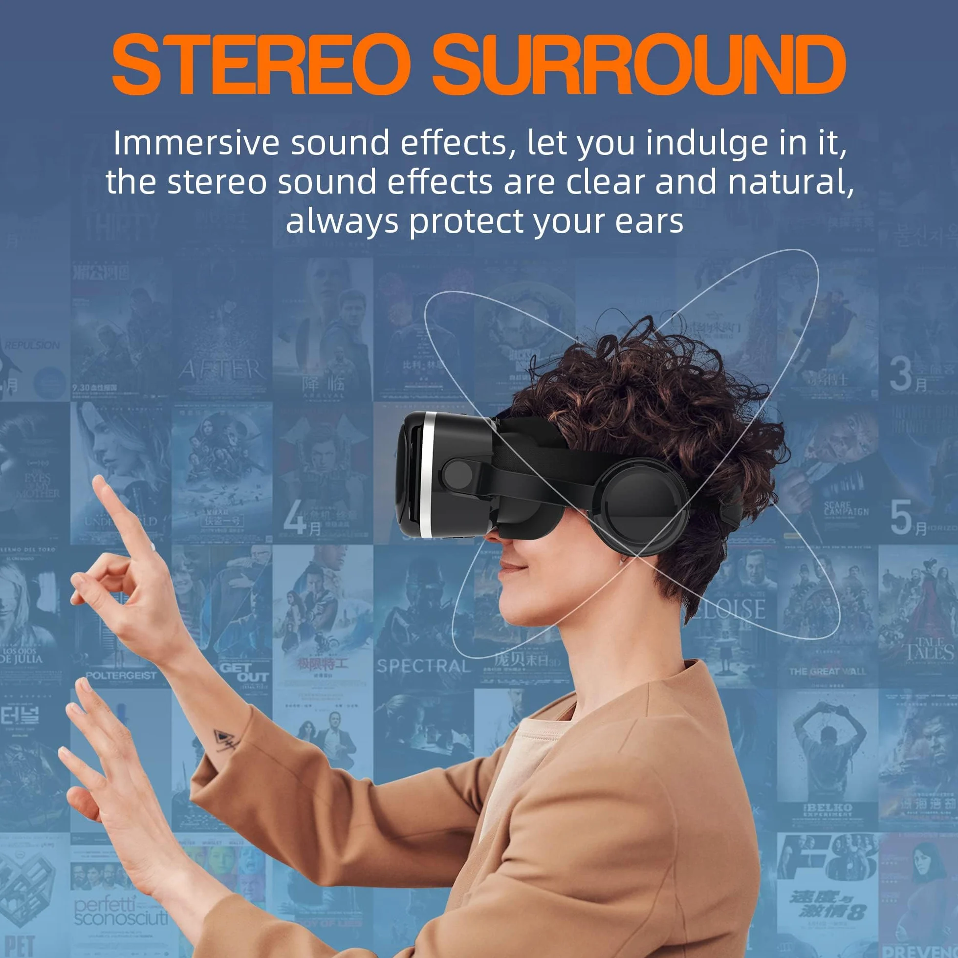 Occhiali VR 3D con Cuffie, Bambini HD Visore Realtà Virtuale per Film e Giochi, Compatibile con Smartphone Android e iPhone da 4,7 a 6,6 Pollici, Regalo di Natale Perfetto per la Famiglia