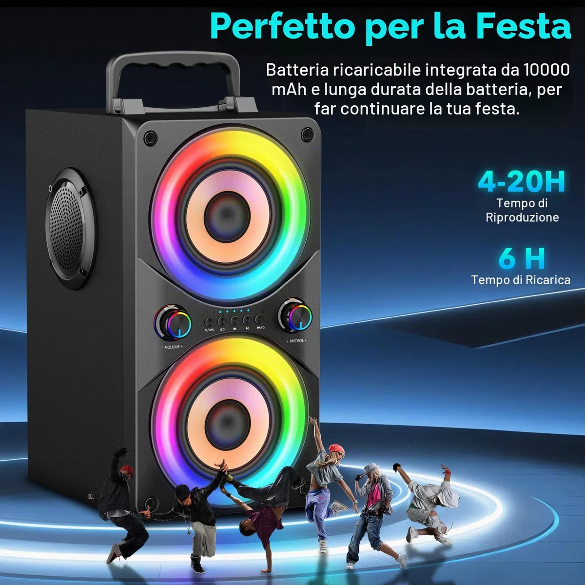 Cassa Bluetooth Potente da 100W, Altoparlante Wireless con TWS Stereo, Bassi Profondi, Cassa Portatile da Festa con Subwoofer e Luci LED