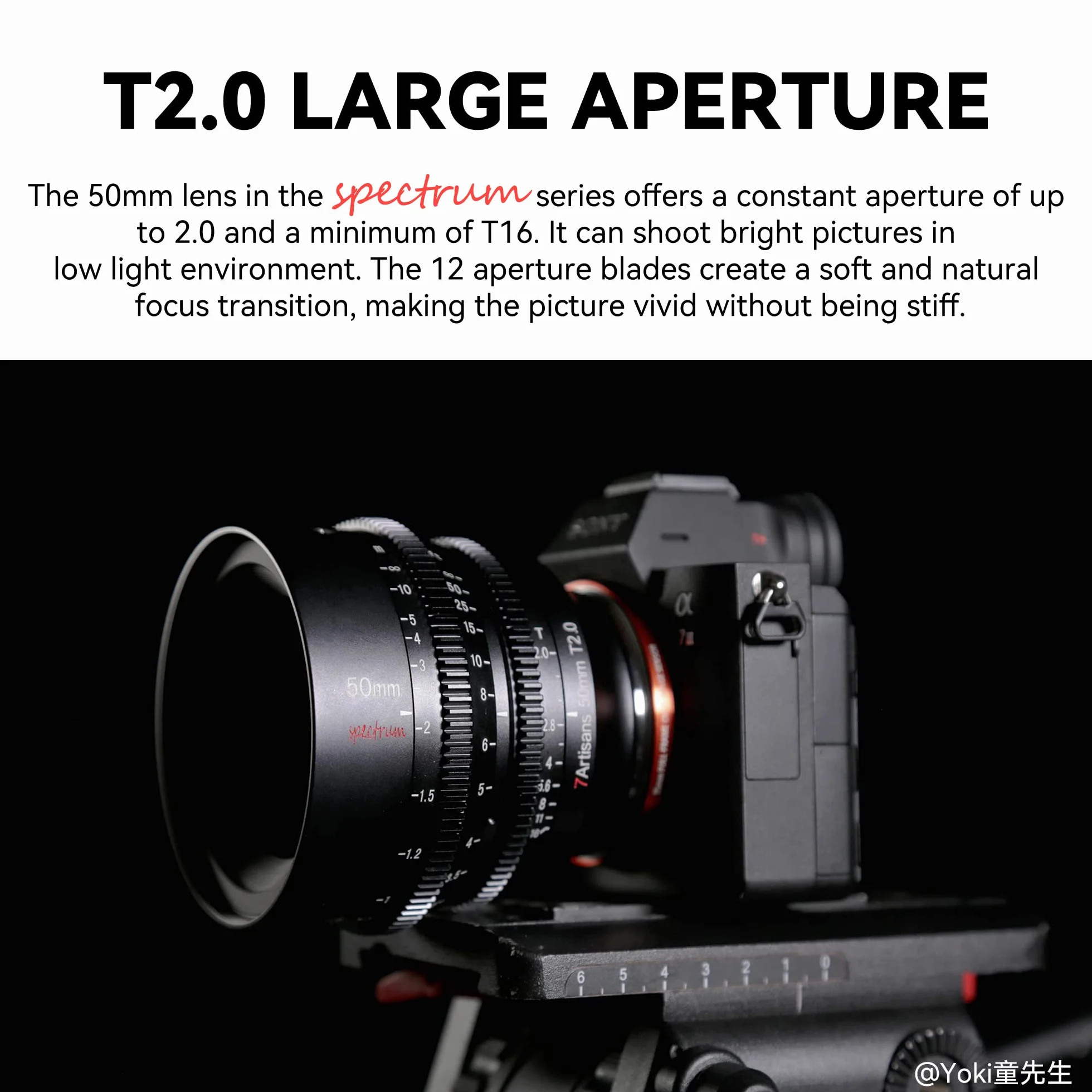 7artisans Obiettivo cinematografico full frame con ampia apertura T2.0 da 50 mm, messa a fuoco manuale, lente cinematografica a bassa distorsione, fotocamere mirrorless compatibili con Sony E Mount