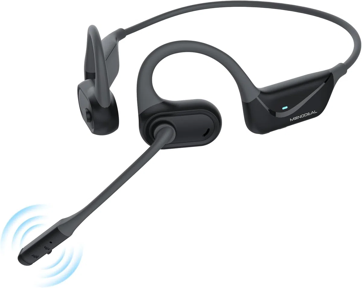 Open-Ear Cuffie Bluetooth 5.4 con Microfono, Pulsante Muto per Casa Ufficio | Cancellazione del rumore, Non a conduzione ossea