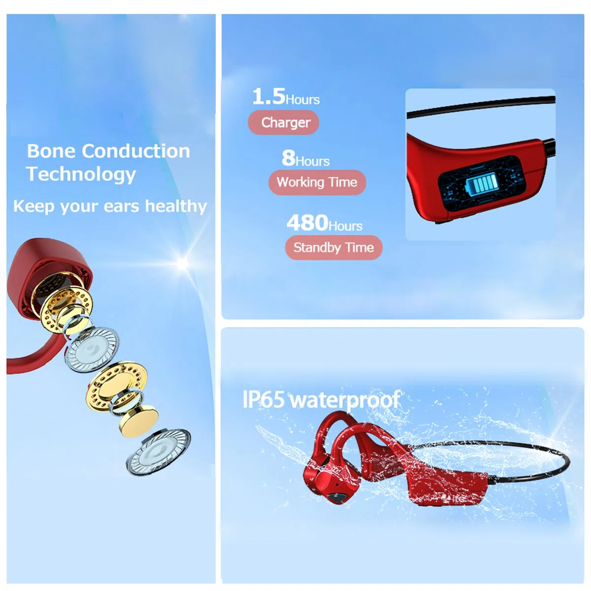 Cuffie Bluetooth a conduzione ossea auricolari aperti auricolari wireless Bluetooth titanio leggero impermeabile per allenamento corsa escursionismo passeggiate ciclismo