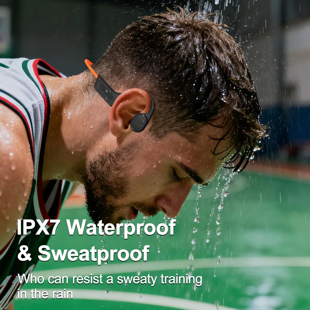 Cuffie a conduzione ossea, IPX7, impermeabili, wireless, Bluetooth, auricolari aperti, Bluetooth 5.3, microfono integrato, 10 ore di riproduzione per corsa, ciclismo, escursionismo