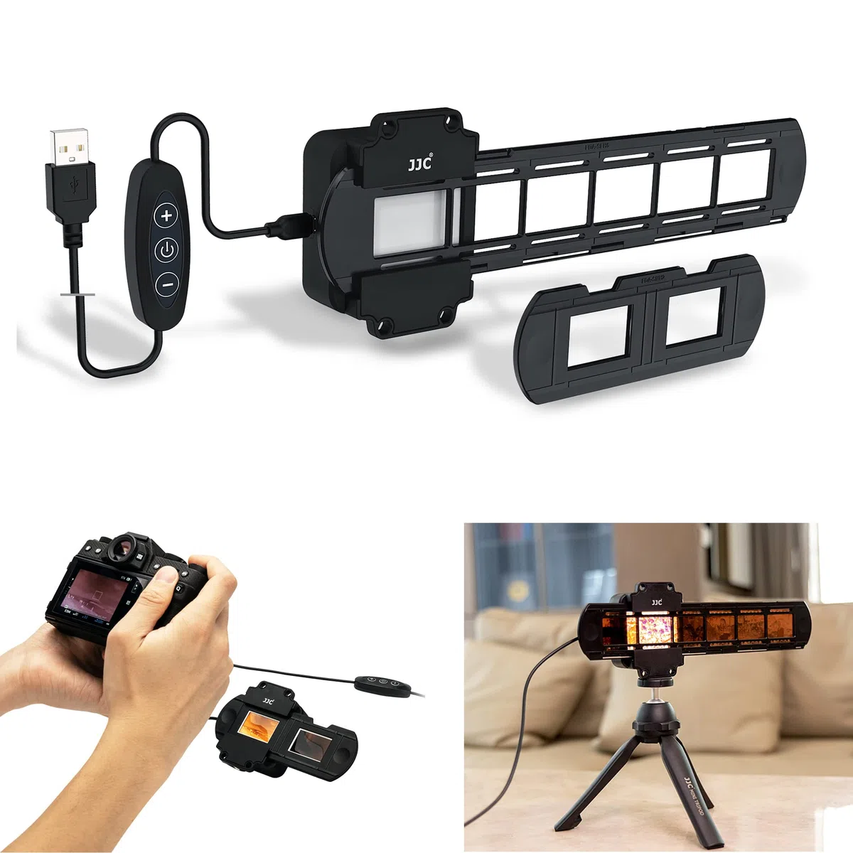 JJC Adattatore per Digitalizzazione di Pellicole con Set di luci a LED Converti Pellicola Negativa da 35 mm e Diapositiva in JPEG Digitale, Lampada LED USB a 10 Livelli di Luminosità