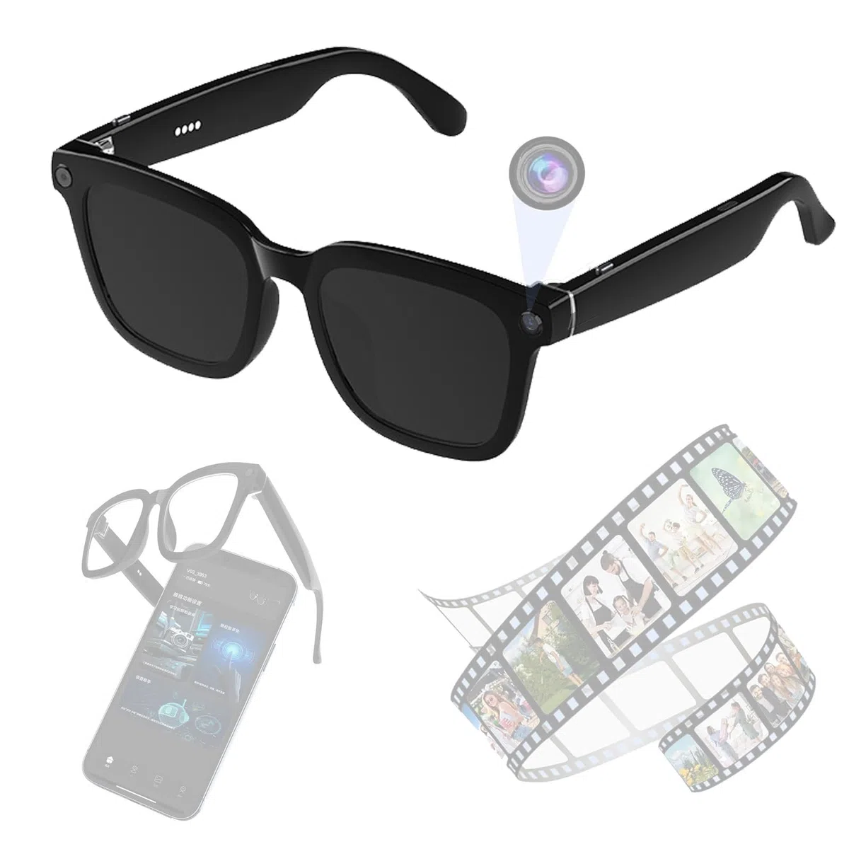 Occhiali Da Sole Intelligenti Con Intelligenza Artificiale,Con Fotocamera E Bluetooth,Sensore Indossabile,Riconoscimento Delle Immagini,Dialogo,Traduzione,Fotografia,Distanza Di 12M,Per La Guida