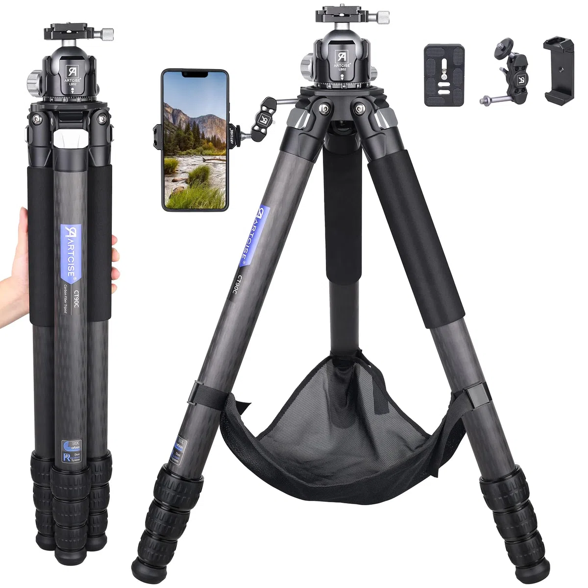 Treppiede in alluminio resistente ultra stabile da 40 mm con adattatore per ciotola da 75 mm per fotocamere DSLR, carico massimo 39,9 kg/40 kg (alluminio 90C)