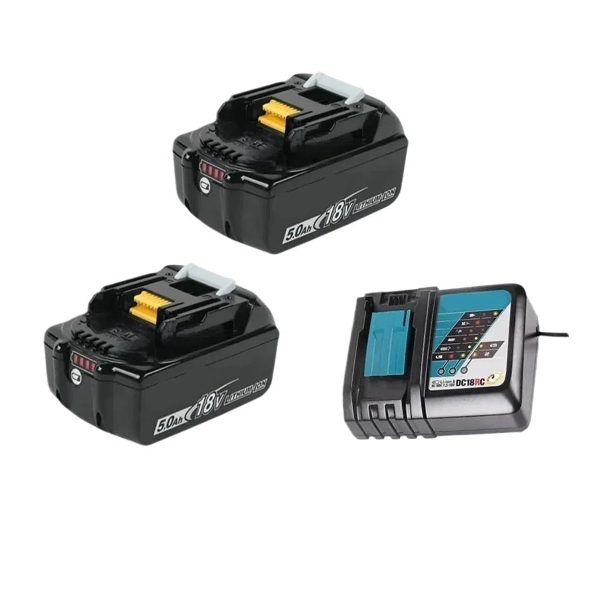 Batteria Originale 18 V 5/6/9 Ah, Compatibile Con Makita, Batteria For Utensili Elettrici Ricaricabili Di Grande Capacità, Batteria Agli Ioni Di Litio Di Ricambio + Caricabatterie(2PCS 5.0Ah1Changre)