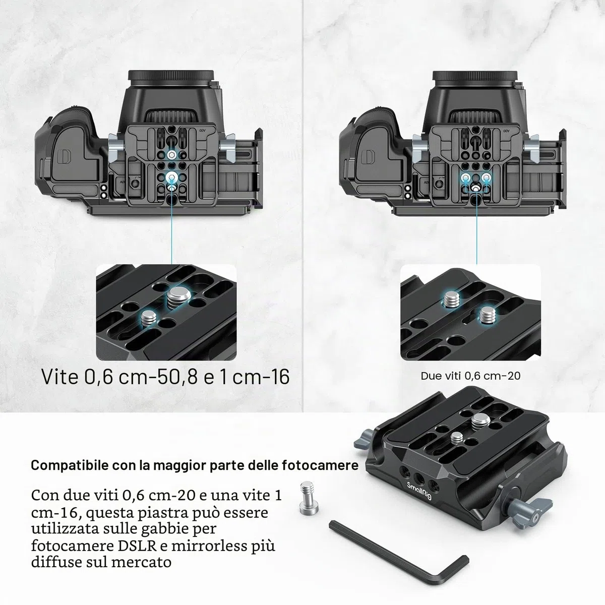 SMALLRIG Piastra di Base Universale LWS Piastradibase con Doppio Morsetto per Asta da 15 mm - 3357