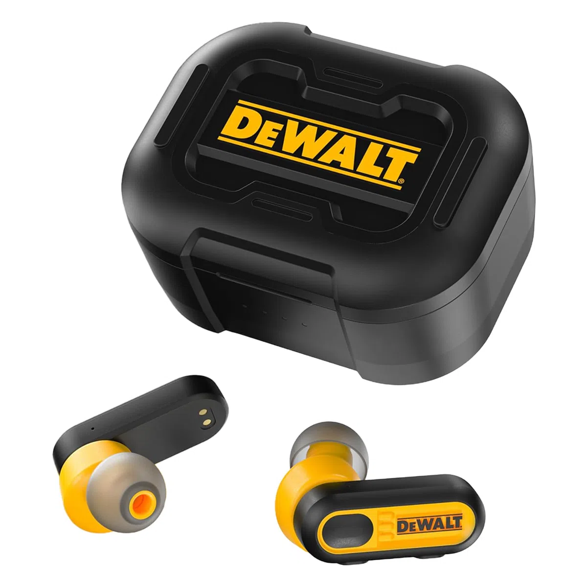 DEWALT Auricolari Bluetooth True Wireless Cuffie In-Ear con Custodia di Ricarica USB-C, Autonomia fino a 37 Ore, Resistenti a Polvere e Acqua IP56 Ideali per Lavori, Cantiere e Uso Outdoor Nero
