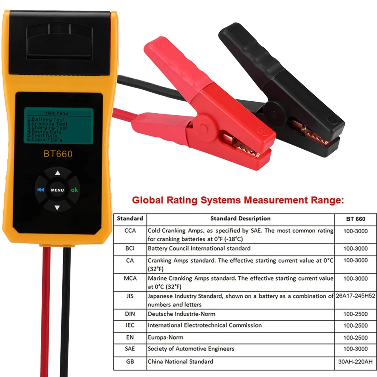 Cryfokt Tester Batteria Auto 12V, Analizzatore Batteria Digitale Auto con Stampante Integrata per Batterie Al Gel AGM Normali, Supporto Multilingue, capacità di Carico 100-3000 CCA
