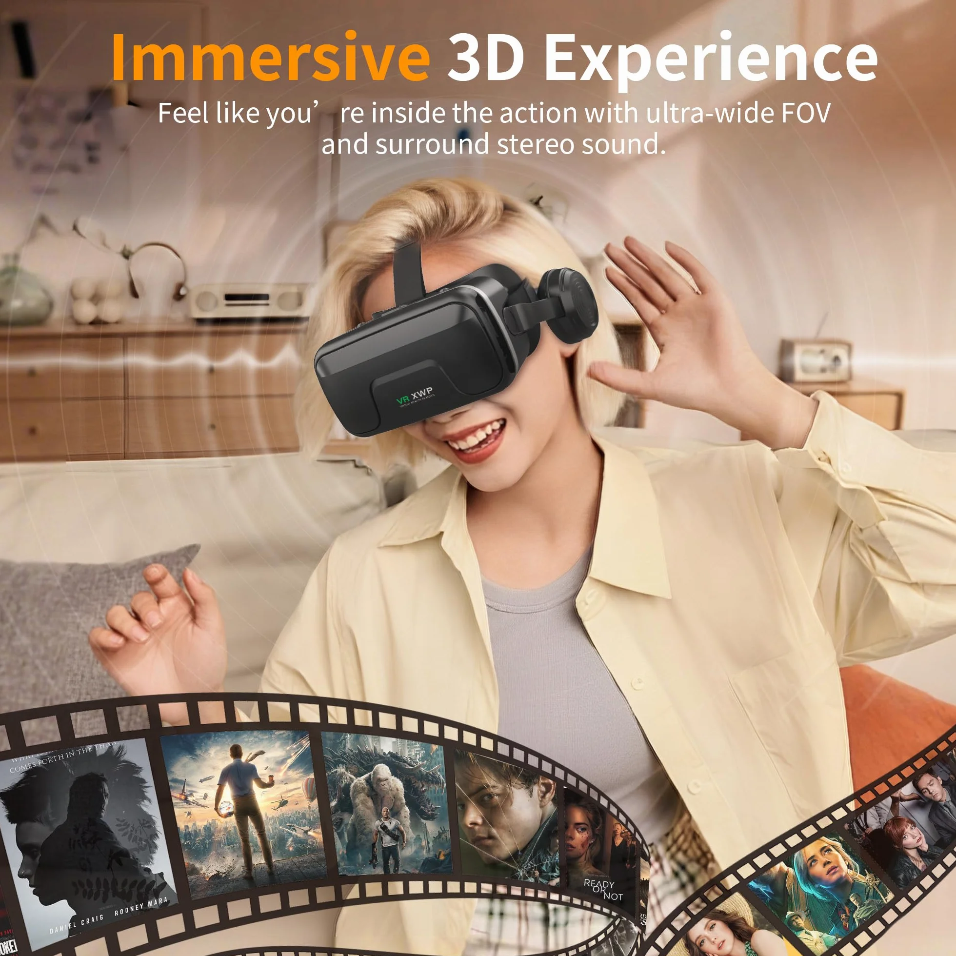 XWP Visore Realtà Virtuale Con Cuffie, Occhiali Per 3D VR Con Lenti HD, Compatibile Con iPhone E Android (4,7–7,2"), Immersivo Per Giochi, Film E Divertimento In Famiglia, Amici