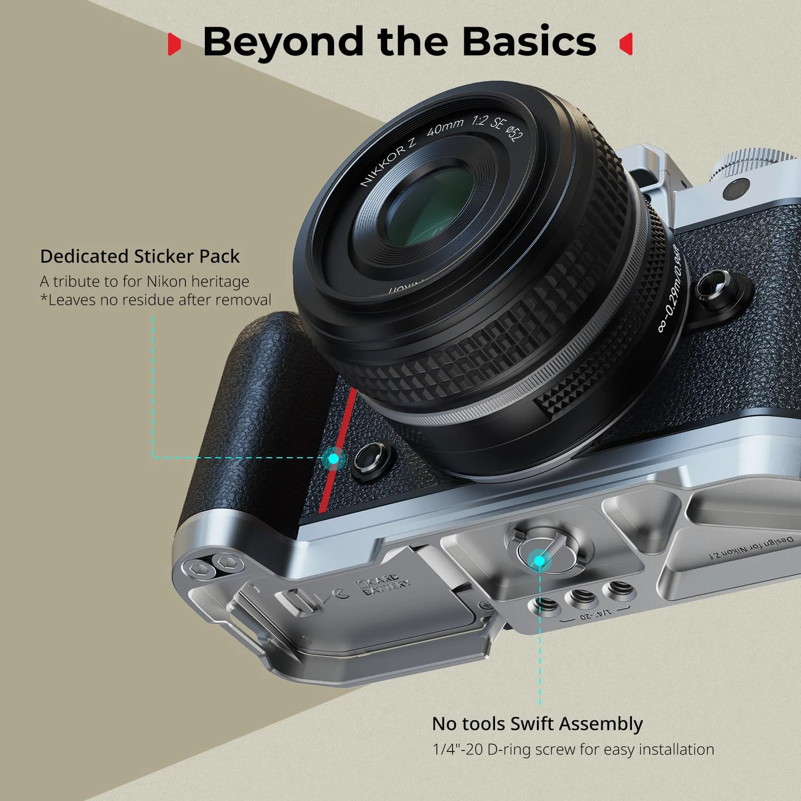 SmallRig Impugnatura a L in silicone per Nikon Z f, piastra a sgancio rapido integrata per Arca e foro per cinturino da polso, impugnatura ergonomica in silicone con per treppiedi - 5706
