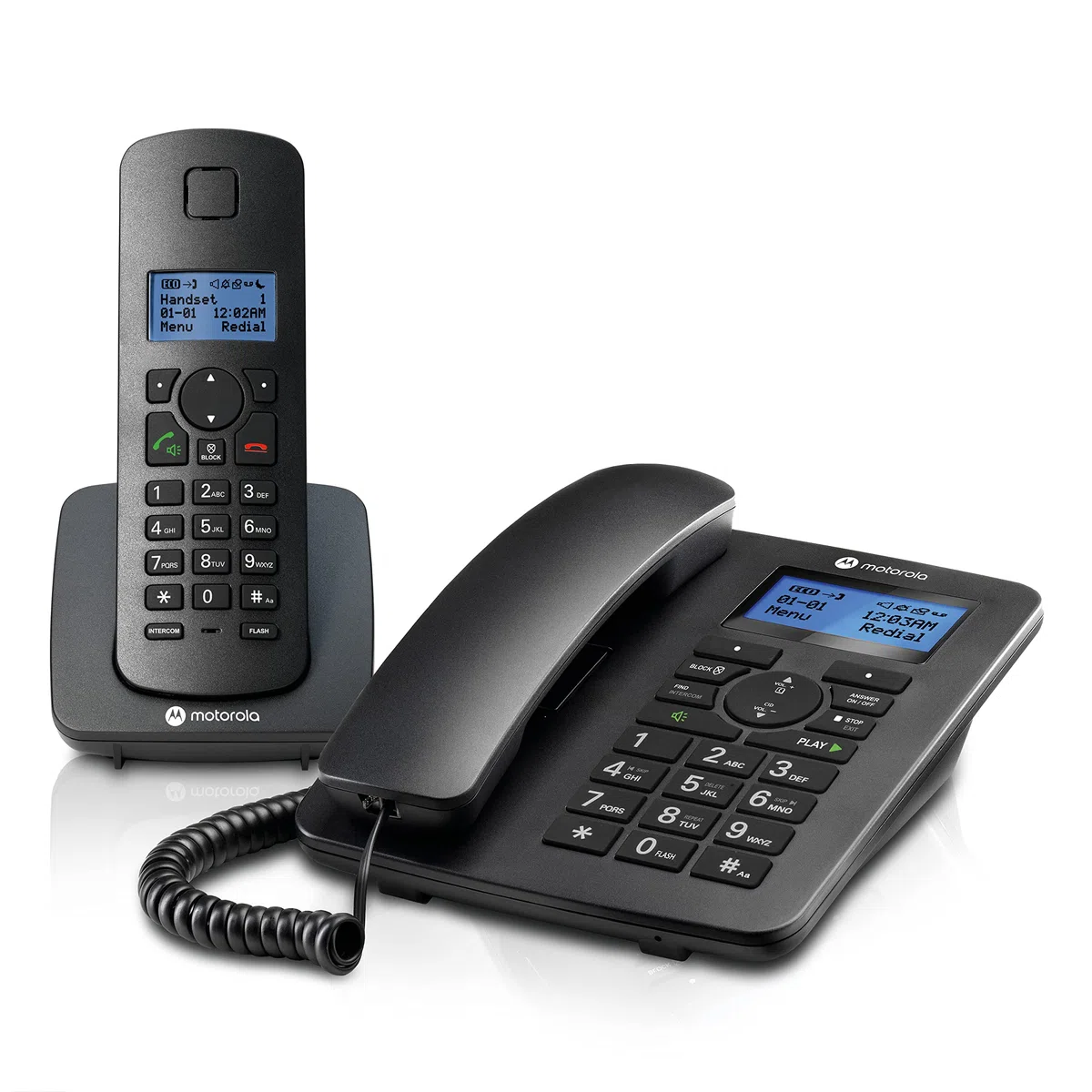 Motorola Voice - C4201 Telefono con filo con terminale cordless digitale, modalità di emergenza, trasferimento di chiamata, schermo retroilluminato, rubrica con 50 nomi e numeri