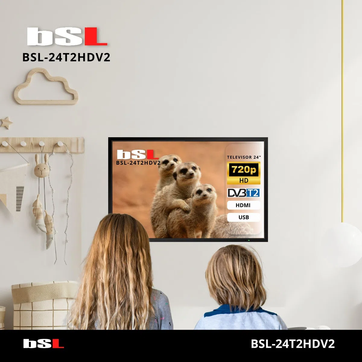 TV 24" BSL-24T2HDV2 TV LED HD 1366x768 | 60Hz | USB | DVBT2 HD H.265 | DVB-S2 | HDMI