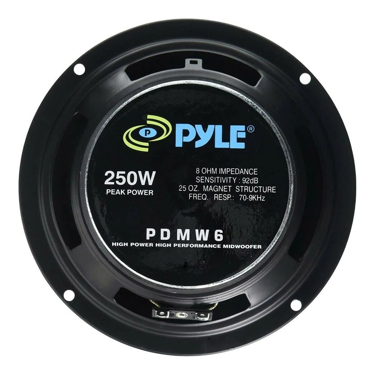 KIT SET PER PYLE PDMW6 1 midwoofer altoparlante da 16,5 cm 165 mm 6,5", da 125 watt rms e 250 watt max, impedenza 8 ohm, per casa party, 1 pezzo + faston di montaggio
