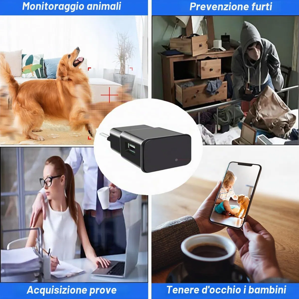 SHMIZZ Mini Telecamera Spia Nascosta, Mini Cámara Espía Oculta Camuflada WiFi 1080P USB Cargador Interior Spy Camaras Sorveglianza Con Rilevazione Di Movimento, Visione Notturna