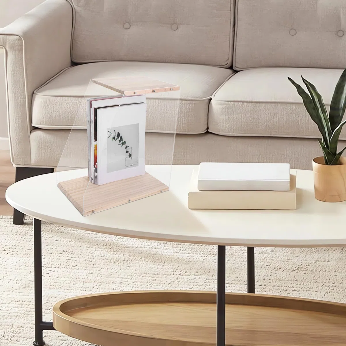 PRETYZOOM Porta Dischi Vinile Supporto Compatto in Legno e Acrilico Trasparente Design Moderno Salvaspazio per CD e Cassette per Arredamento Desktop e Casa
