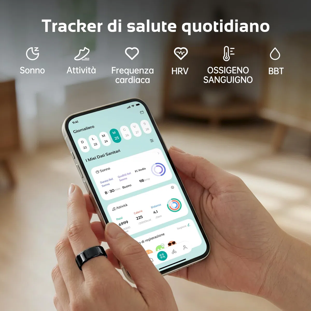 opove Smart Ring, Anello Smart con App Senza Abbonamento, Monitoraggio del Sonno, Frequenza Cardiaca, HRV, Anello Fitness Tracker, Batteria fino a 8-12 Giorni, Compatibile con iOS & Android, Nero-9