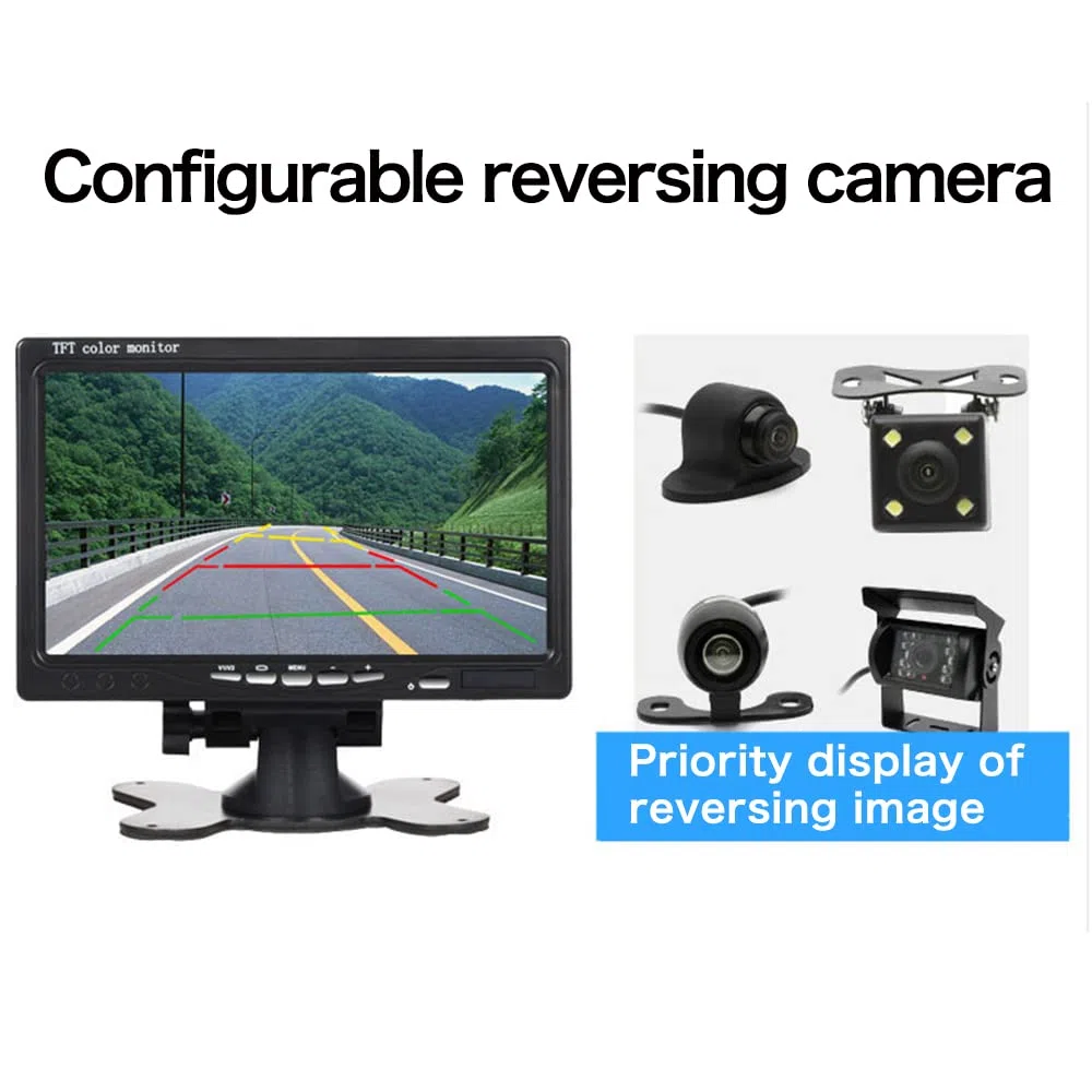OBEST Schermi della telecamera posteriore a 7 pollici, display LCD a colori, 800.480 RP, DC12V-24v, commutazione video AV1/AV2, monitor LCD dell'automobile per i camper degli autobus