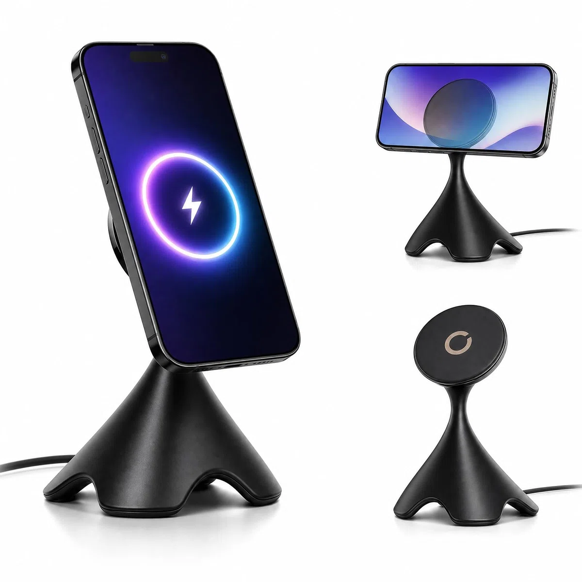 Supporto magnetico per telefono con base di ricarica wireless rapida | Ricarica rapida da 15W con allineamento automatico, angolazione regolabile, compatibile con i principali smartphone