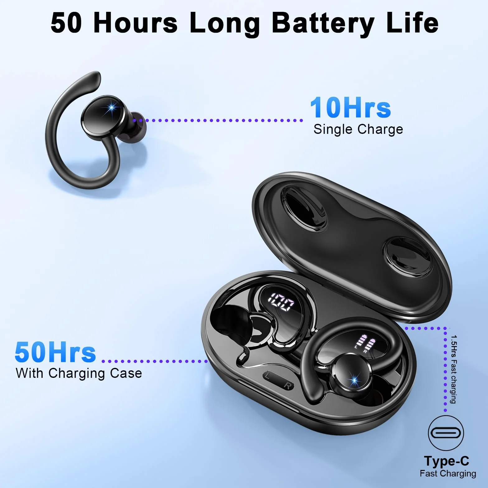 2026 Auricolare Bluetooth Senza Fili Sport Auricolare Bluetooth 5.4 con HiFi Stereo, 50H Auricolare Bluetooth 4 ENC Riduzione Rumore Mic, Schermo LED Cuffie per Running, IP7 Impermeabile Auricolare
