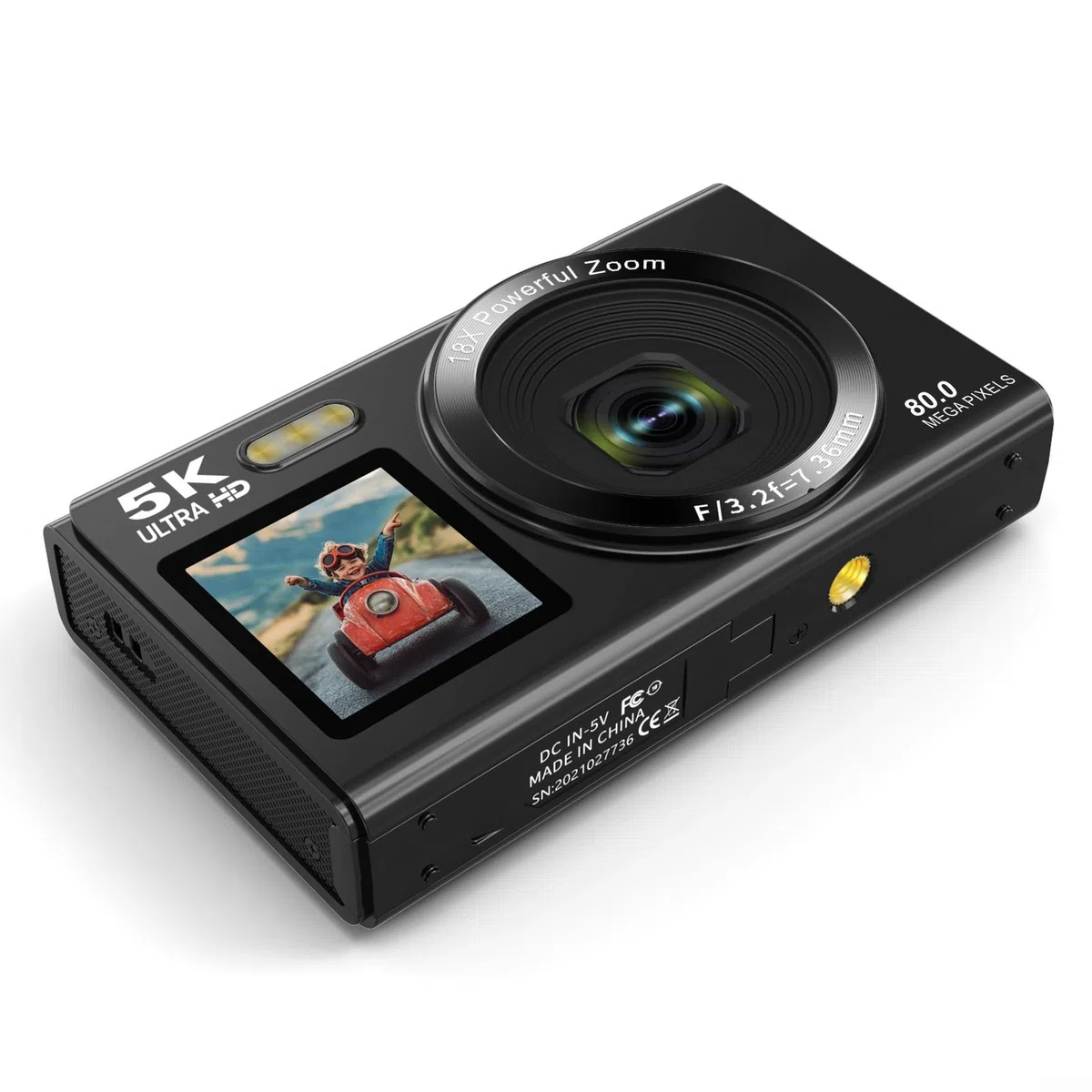 Fotocamera digitale con risoluzione 5K, sensore CCD, 13 MP, sensore di immagine CMOS, zoom 18x, doppio schermo LCD da 2,8", per vlogger e studenti da viaggio (nero 32G)