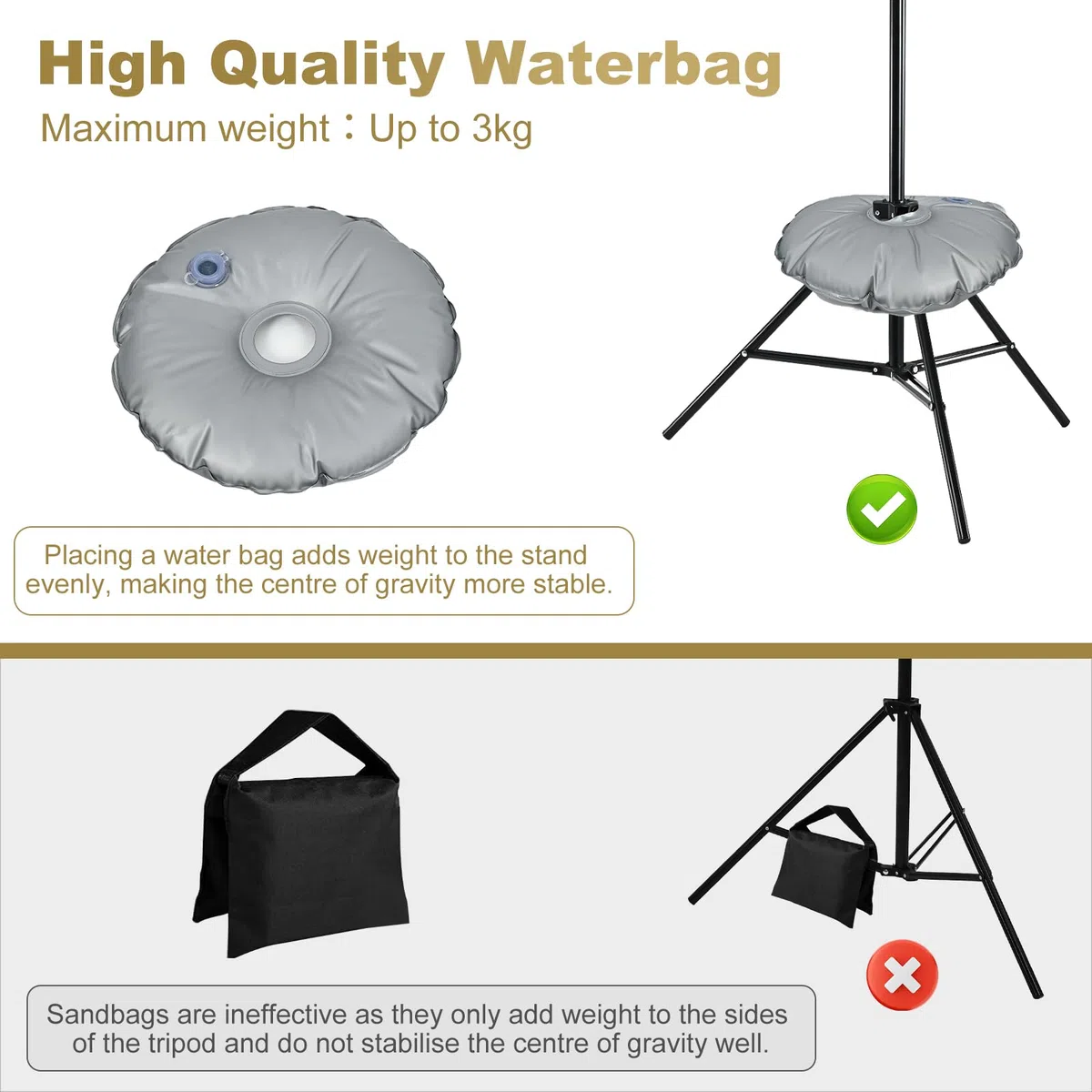 BENOISON Supporti per Sfondi - 2,6x3m Professional Regolabile Supporto di Fondale Fotografico Forte Portatile con 10 clips & 2 sacche d'acqua per Studio Fotografico, Live Streaming, Matrimoni (Nero)