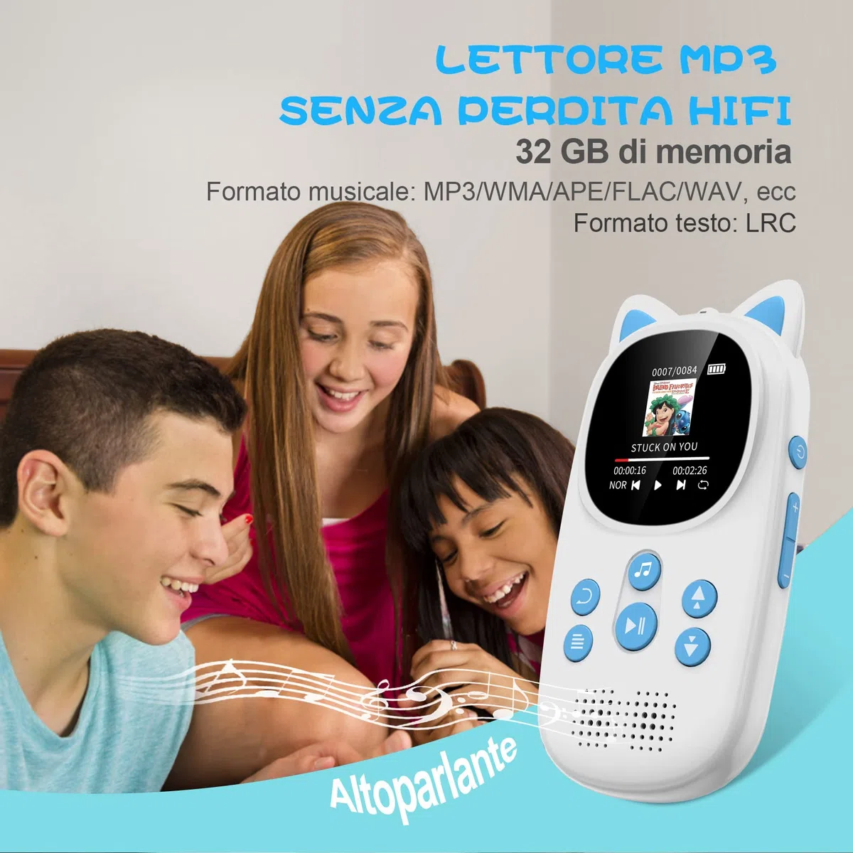 32GB Lettore MP3 Bluetooth 5.0 per Bambini, Oilsky MP3 Lettore Musicale Portatile per Lo Sport con 750mAh, Altoparlante HD Integrato, Radio FM (Blu)
