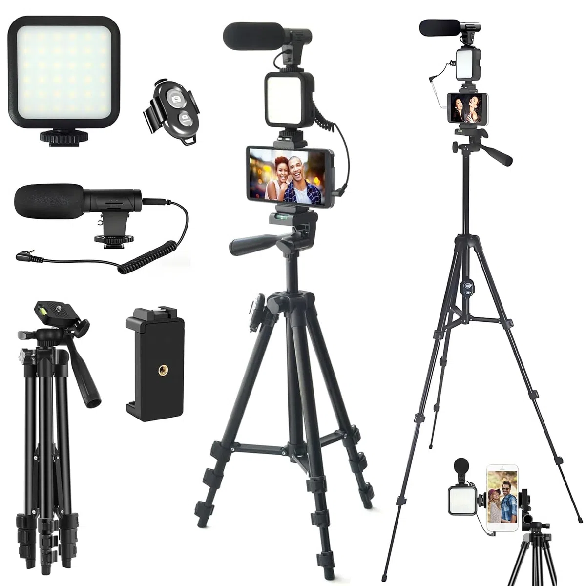 Kit di presa video Vlog professionale per smartphone e fotocamera: microfono, luce LED, treppiede regolabile, supporto telefono, ideale per YouTube, TikTok, Live Streaming, fotografia