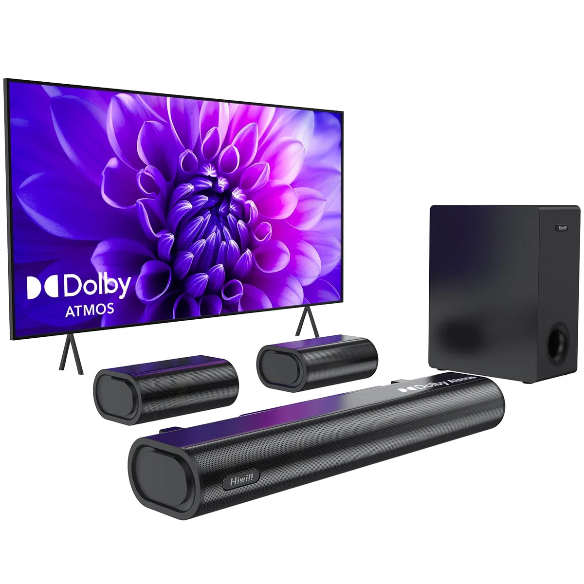 Hiwill 5.1CH Soundbar, Home Theatre Dolby Atmos Surround Casse, 2 Altoparlanti Surround Cablati, TV Sound Bar, Bluetooth PC Speaker con Subwoofer da 5.25'', 380W Potenza di Picco, eARC/OPT, 2025