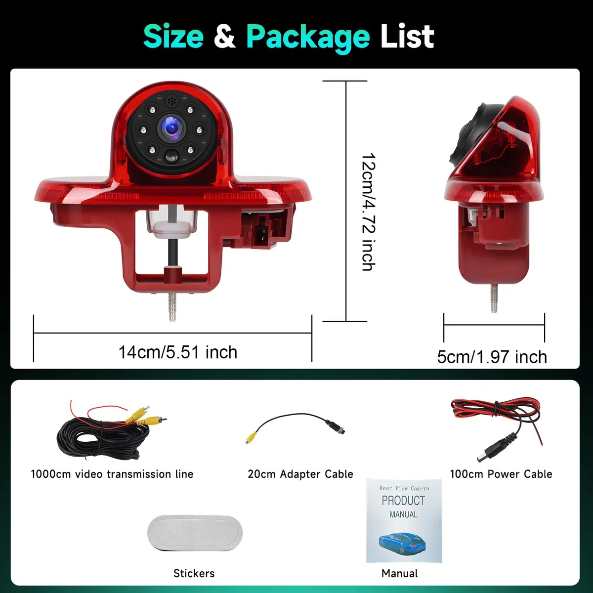 Telecamera Auto Posteriore con Luce Freno, Auto Terzo Roof per Renault Trafic 2001-2014/Renault Trafic Combo 2001-2011/Vauxhall Vivaro 2001-2014 Integrata nella Terza Luce di Stop Visione Notturna