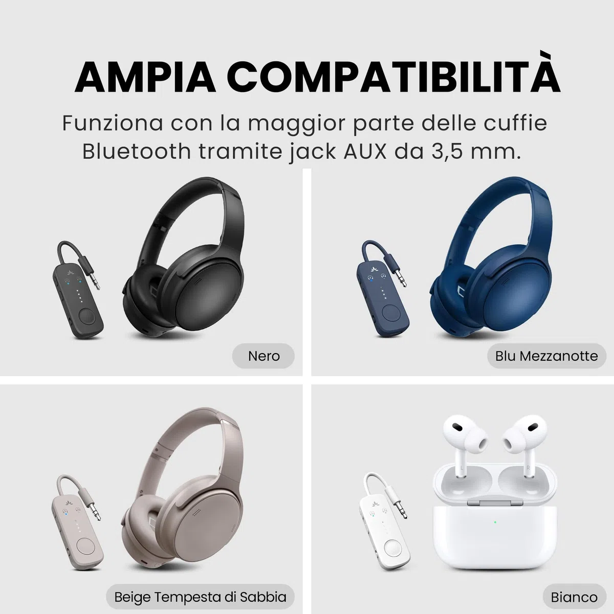 Avantree Relay – Adattatore Bluetooth 5.3 per Aereo con Qualcomm aptX Adaptive, Supporta 2 AirPods o Cuffie, 20h di Autonomia, Trasmettitore Wireless Audio 3,5 Mm AUX per Viaggio, Volo, Palestra