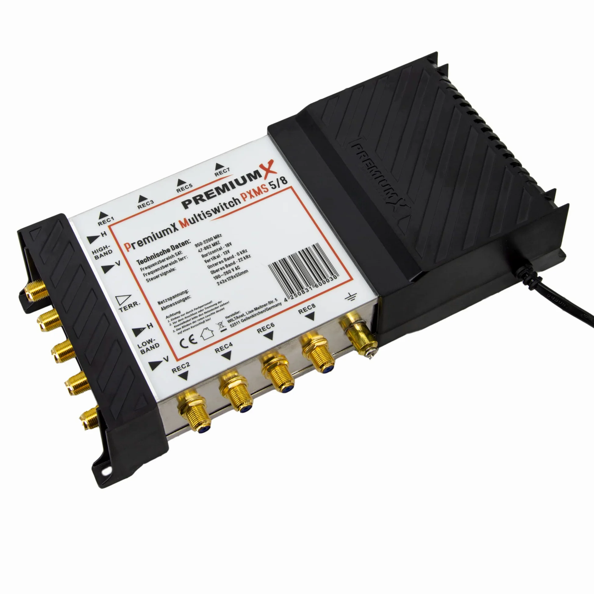 Premium X PXMS Multiswitch 5/8 con alimentatore - Distributore di segnali satellitari per 8 utenti - Supporta Digital HDTV FullHD 4K UHD 8K