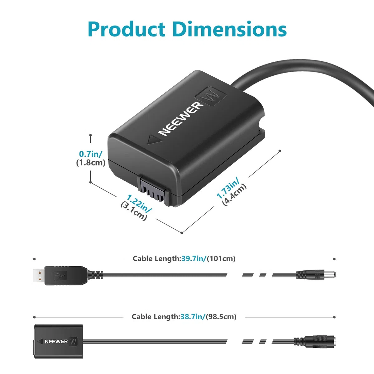 NEEWER DC Accoppiatore di ricambio per NP-FW50 Batteria Factice Adattatore di alimentazione con cavo USB compatibile con Sony A7 A7R A7S A7II A7RII A7SII A6500 A6400 A6300 A6100 A6000 NEX5 NEX7 ecc.