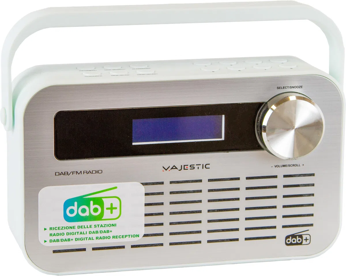Majestic DAB 843 - Radio DAB/DAB+/FM, display LCD, Ingresso AUX-IN, presa cuffie, sveglia doppio allarme, adattatore per alimentazione incluso
