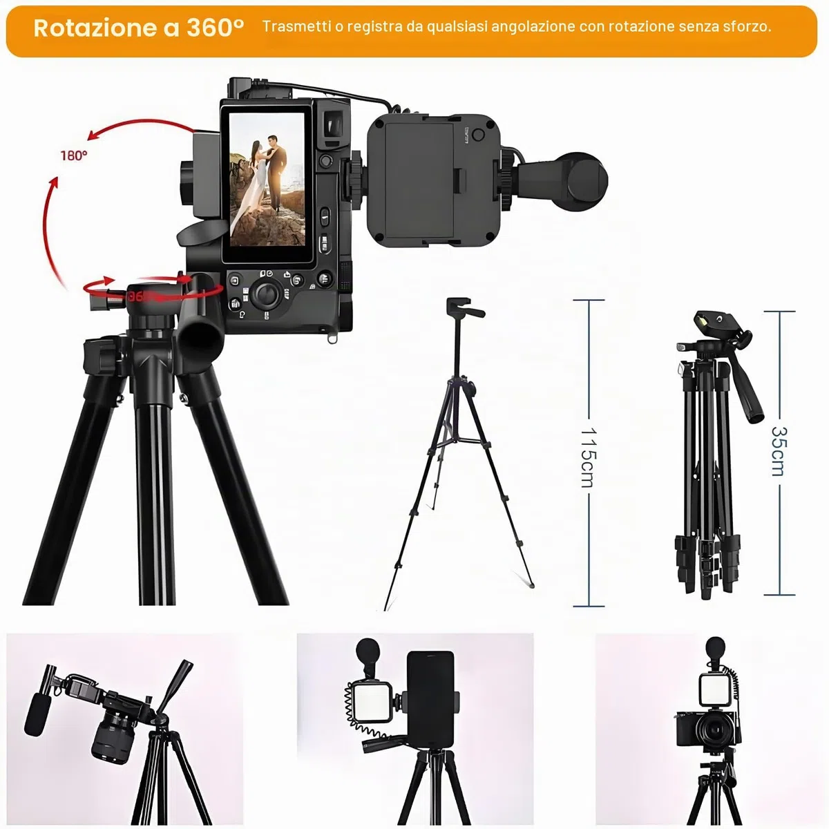 Kit di presa video Vlog professionale per smartphone e fotocamera: microfono, luce LED, treppiede regolabile, supporto telefono, ideale per YouTube, TikTok, Live Streaming, fotografia